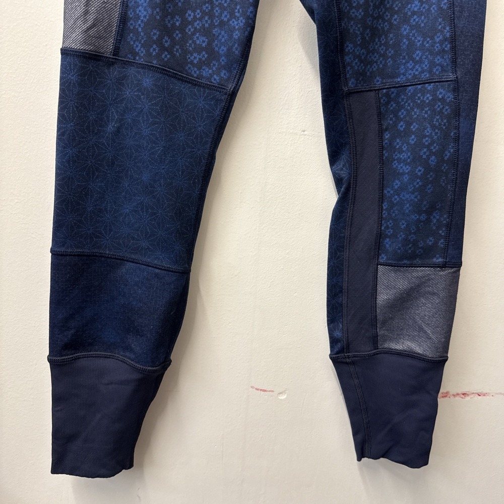 Lululemon Wunder Under Sz 8 Blue Sashiko Kanoko Twist Inkwell Patchwork Leggings - Picture 4 of 8